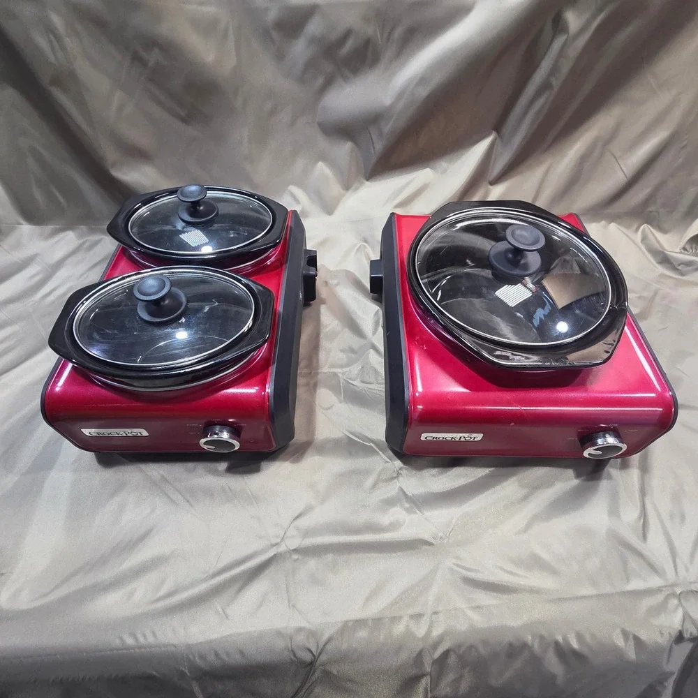 Crock-Pot Hook Up Connectable Entertaining System Red 3 Pot Set Double Single